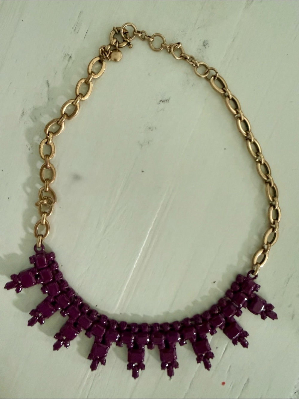 Gold Chain Necklace with Maroon Gem Accents